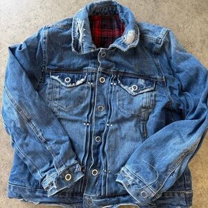 BlankNYC Double-Lined Denim Jacket – Red Plaid Lined, Size Small